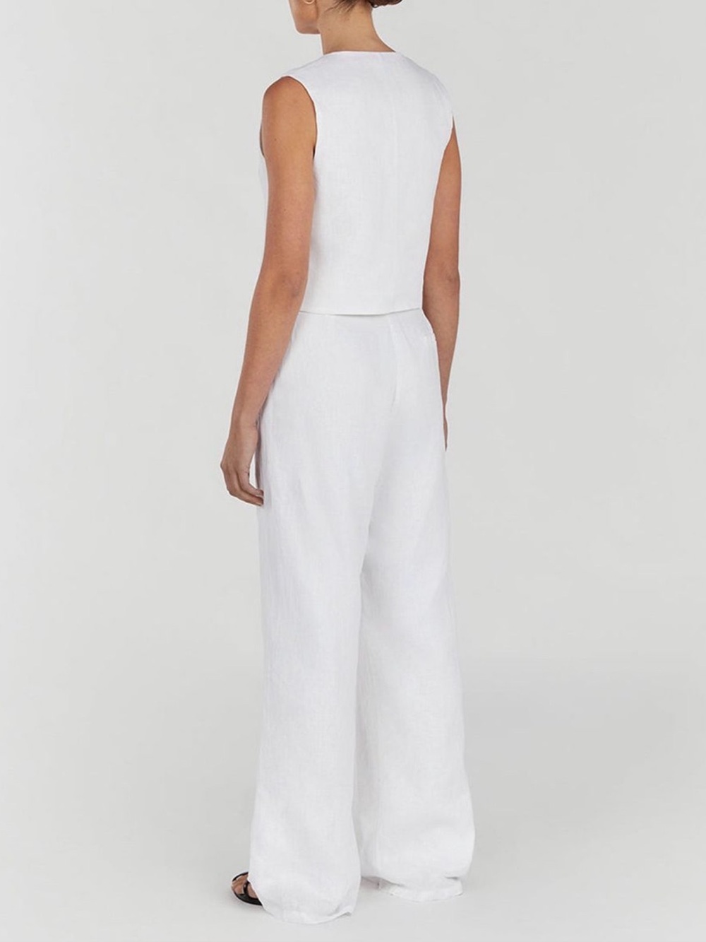 Commense Classic White Cotton Wide-Leg Pant Set for Women - Picture 4 of 4